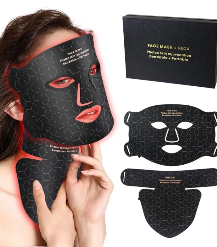 Face & Neck LED Light Therapy Set 4-Color Rechargeable Skincare Mask Collar with Wireless Control