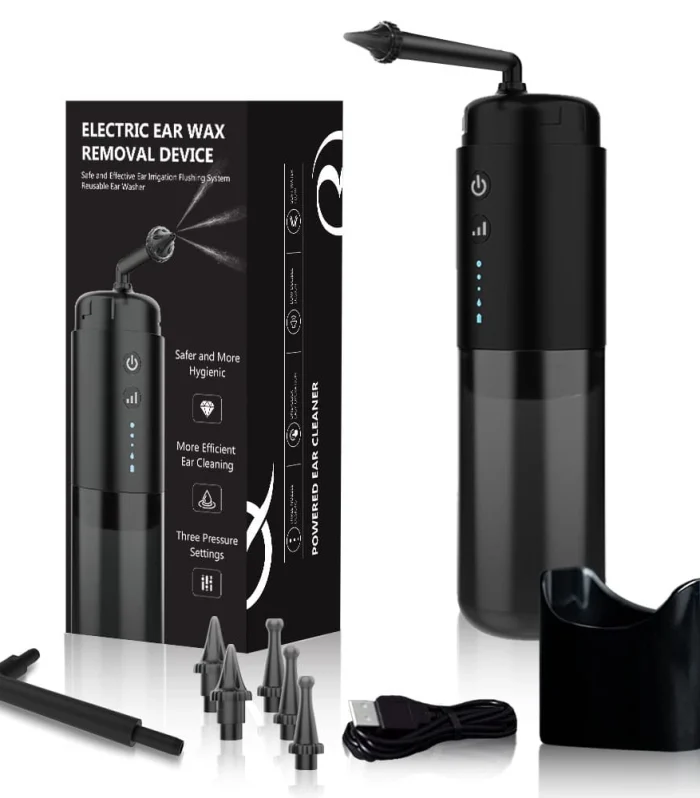 Triple Stream Ear Irrigator - 3 Pressure Modes, IPX6 Waterproof, USB Rechargeable with 6 Nozzles