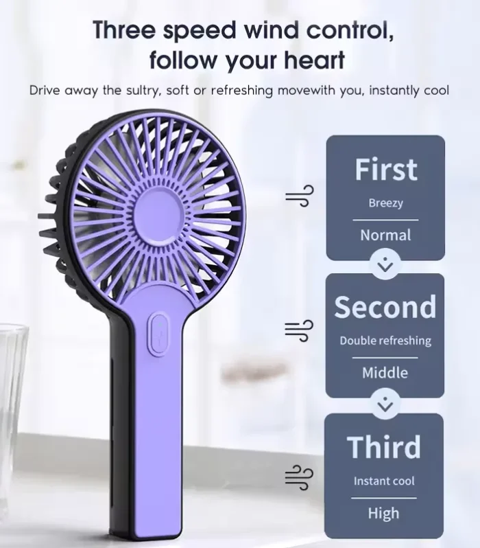 Foldable Handheld Fan: 3-Speed, Brushless Motor, 90° Adjustable, Ultra-Quiet
